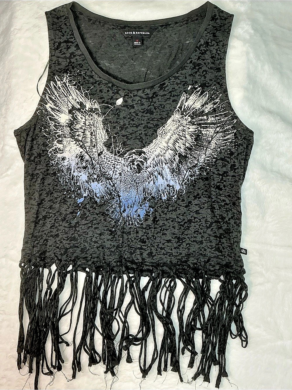 Rock & Republic Eagle Graphic Fringe Tank Size Small Like New